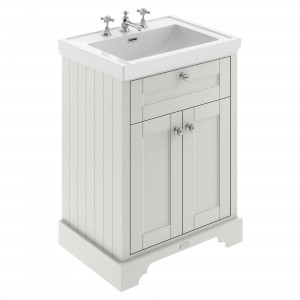Old London Floor Standing 2-Door Vanity Unit with 3-Tap Hole Fireclay Basin 600mm Wide - Timeless Sand