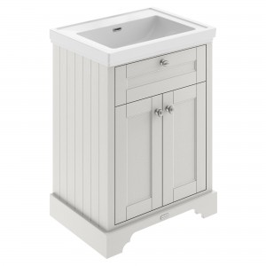 Old London Floor Standing 2-Door Vanity Unit with 0-Tap Hole Fireclay Basin 600mm Wide - Timeless Sand