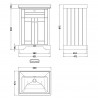 Old London Floor Standing 2-Door Vanity Unit with 0-Tap Hole Fireclay Basin 600mm Wide - Timeless Sand - Technical Drawing