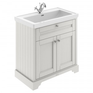 Old London Floor Standing 2-Door Vanity Unit with 1-Tap Hole Fireclay Basin 800mm Wide - Timeless Sand