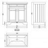 Old London Floor Standing 2-Door Vanity Unit with 1-Tap Hole Fireclay Basin 800mm Wide - Timeless Sand - Technical Drawing