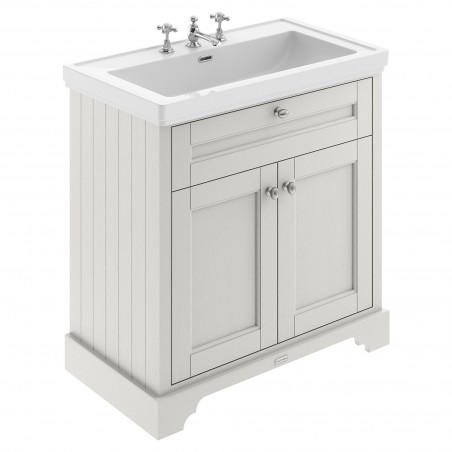 Old London Floor Standing 2-Door Vanity Unit with 3-Tap Hole Fireclay Basin 800mm Wide - Timeless Sand