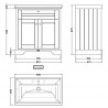Old London Floor Standing 2-Door Vanity Unit with 3-Tap Hole Fireclay Basin 800mm Wide - Timeless Sand - Technical Drawing