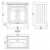Old London Floor Standing 2-Door Vanity Unit with 0-Tap Hole Fireclay Basin 800mm Wide - Hunter Green - Technical Drawing