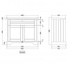 Old London Storm Grey 1000mm (w) x 868mm (h) x 470mm (d) 2 Door Vanity Unit and Basin with 1 Tap Hole - Technical Drawing