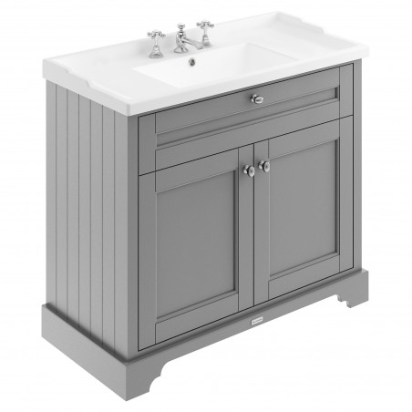 Old London Storm Grey 1000mm (w) x 868mm (h) x 470mm (d) 2 Door Vanity Unit and Basin with 3 Tap Holes
