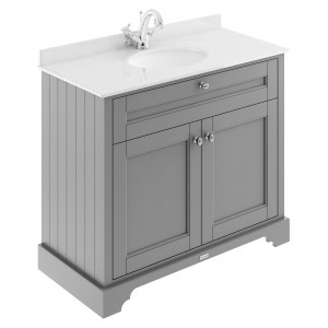 Old London Storm Grey 1000mm (w) x 868mm (h) x 470mm (d) 2 Door Vanity Unit with White Marble Top and Basin with 1 Tap Hole