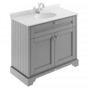 Old London Storm Grey 1000mm (w) x 868mm (h) x 470mm (d) 2 Door Vanity Unit with Grey Marble Top and Basin with 1 Tap Hole