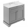 Old London Storm Grey 1000mm (w) x 868mm (h) x 470mm (d) 2 Door Vanity Unit with White Marble Top and Basin with 3 Tap Holes