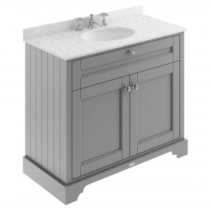 Old London Storm Grey 1000mm (w) x 868mm (h) x 470mm (d) 2 Door Vanity Unit with Grey Marble Top and Basin with 3 Tap Holes
