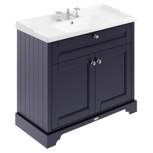 Old London Twilight Blue 1000mm (w) x 868mm (h) x 470mm (d) 2 Door Vanity Unit and Basin with 3 Tap Holes