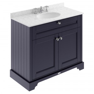 Old London Twilight Blue 1000mm (w) x 868mm (h) x 470mm (d) 2 Door Vanity Unit with Grey Marble Top and Basin