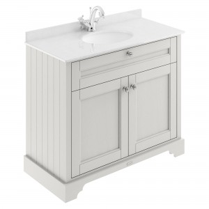 Old London Timeless Sand 1000mm (w) x 886mm (h) x 470mm (d) 2 Door Vanity Unit with White Marble Top and Basin