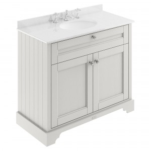 Old London Timeless Sand 1000mm (w) x 886mm (h) x 470mm (d) 2 Door Unit with White Marble Top and Basin with 3 Tap Holes