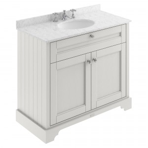 Old London Timeless Sand 1000mm (w) x 886mm (h) x 470mm (d) 2 Door Vanity Unit with Grey Marble Top and Basin