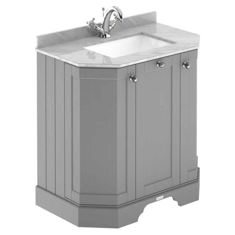 Old London Storm Grey 750mm (w) x 888mm (h) x 470mm (d) 3-Door Angled Unit & Marble Top 1 Tap Hole