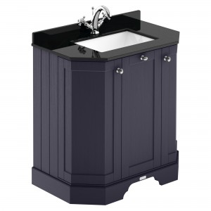 Old London Twilight Blue 750mm 3-Door Angled Unit & Marble Top 1 Tap Hole