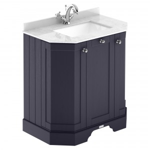 Old London Twilight Blue 750mm (w) x 888mm (h) x 470mm (d) 3-Door Angled Unit & Marble Top 1 Tap Hole