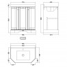 Old London Timeless Sand 750mm (w) x 888mm (h) x 470mm (d) 3-Door Angled Unit & Marble Top 1 Tap Hole - Technical Drawing