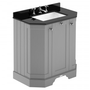 Old London Storm Grey 750mm (w) x 888mm (h) x 470mm (d) 3-Door Angled Unit & Marble Top 3 Tap Hole