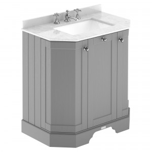 Old London Storm Grey 750mm (w) x 888mm (h) x 470mm (d) 3-Door Angled Unit & Marble Top 3 Tap Hole