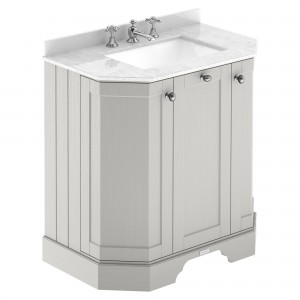 Old London Timeless Sand 750mm (w) x 888mm (h) x 470mm (d) 3-Door Angled Unit & Marble Top 3 Tap Hole