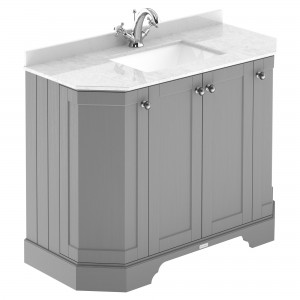 Old London Storm Grey 1000mm (w) x 888mm (h) x 470mm (d) 4-Door Angled Unit & Marble Top 1 Tap Hole