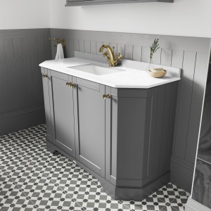 "Old London" Storm Grey 1000mm (w) x 888mm (h) x 470mm (d) 4-Door Angled Unit & Marble Top 1 Tap Hole