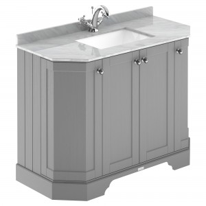 Old London Storm Grey 1000mm (w) x 888mm (h) x 470mm (d) 4-Door Angled Unit & Marble Top 1 Tap Hole