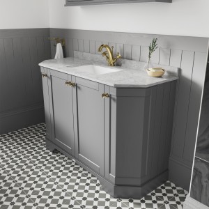 "Old London" Storm Grey 1000mm (w) x 888mm (h) x 470mm (d) 4-Door Angled Unit & Marble Top 1 Tap Hole