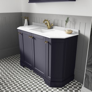 "Old London" Twilight Blue 1000mm (w) x 888mm (h) x 470mm (d) 4-Door Angled Unit & Marble Top 1 Tap Hole
