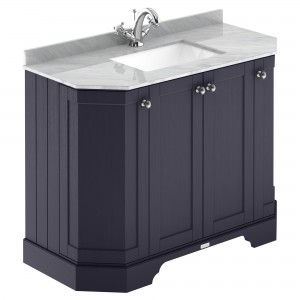 Old London Twilight Blue 1000mm (w) x 888mm (h) x 470mm (d) 4-Door Angled Unit & Marble Top 1 Tap Hole