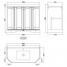 Old London Twilight Blue 1000mm (w) x 888mm (h) x 470mm (d) 4-Door Angled Unit & Marble Top 1 Tap Hole - Technical Drawing