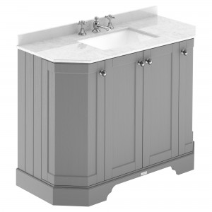 Old London Storm Grey 1000mm (w) x 888mm (h) x 470mm (d) 4-Door Angled Unit & Marble Top 3 Tap Hole