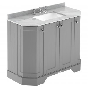Old London Storm Grey 1000mm (w) x 888mm (h) x 470mm (d) 4-Door Angled Unit & Marble Top 3 Tap Hole