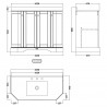 Old London Storm Grey 1000mm (w) x 888mm (h) x 470mm (d) 4-Door Angled Unit & Marble Top 3 Tap Hole - Technical Drawing