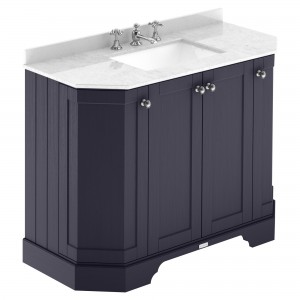 Old London Twilight Blue 1000mm (w) x 888mm (h) x 470mm (d) 4-Door Angled Unit & Marble Top 3 Tap Hole