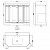 Old London Timeless Sand 1000mm (w) x 888mm (h) x 470mm (d) 4-Door Angled Unit & Marble Top 3 Tap Hole - Technical Drawing
