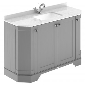 Old London Storm Grey 1200mm (w) x 888mm (h) x 470mm (d) 4-Door Angled Unit & Marble Top 1 Tap Hole