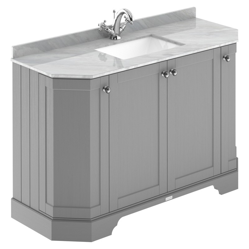 Old London Storm Grey 1200mm (w) x 888mm (h) x 470mm (d) 4-Door Angled Unit & Marble Top 1 Tap Hole