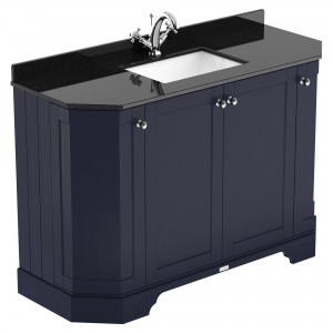 Old London Twilight Blue 1200mm (w) x 888mm (h) x 470mm (d) 4-Door Angled Unit & Marble Top 1 Tap Hole