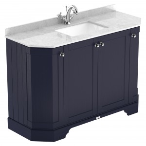 Old London Twilight Blue 1200mm (w) x 888mm (h) x 470mm (d) 4-Door Angled Unit & Marble Top 1 Tap Hole