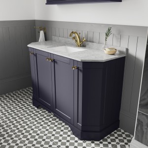 "Old London" Twilight Blue 1200mm (w) x 888mm (h) x 470mm (d) 4-Door Angled Unit & Marble Top 1 Tap Hole