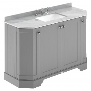 Old London Storm Grey 1200mm (w) x 888mm (h) x 470mm (d) 4-Door Angled Unit & Marble Top 3 Tap Hole