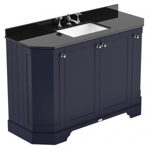 Old London Twilight Blue 1200mm (w) x 888mm (h) x 470mm (d) 4-Door Angled Unit & Marble Top 3 Tap Hole