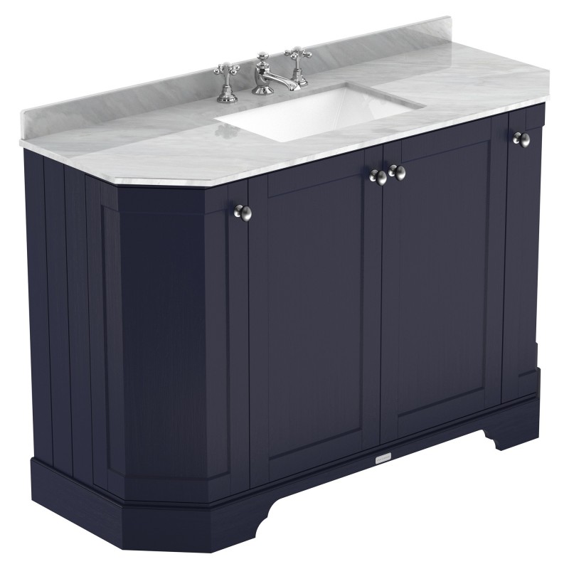 Old London Twilight Blue 1200mm (w) x 800mm (h) x 470mm (d) 4-Door Angled Unit & Marble Top 3 Tap Hole