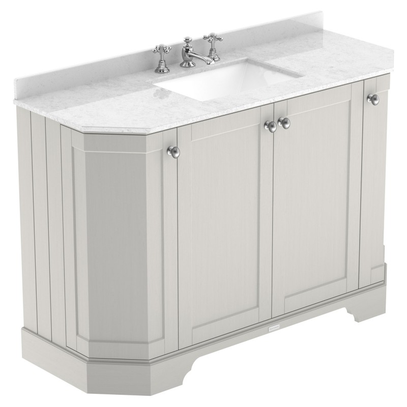 Old London Timeless Sand 1200mm (w) x 800mm (h) x 470mm (d) 4-Door Angled Unit & Marble Top 3 Tap Hole