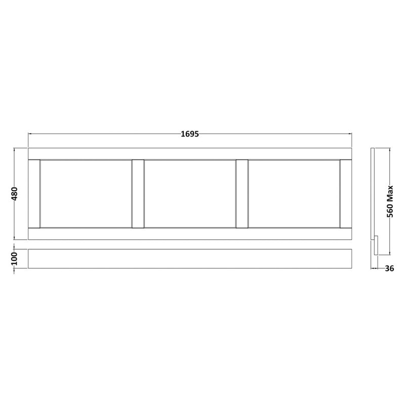 Old London Hunter Green 1700mm Front Bath Panel - Technical Drawing