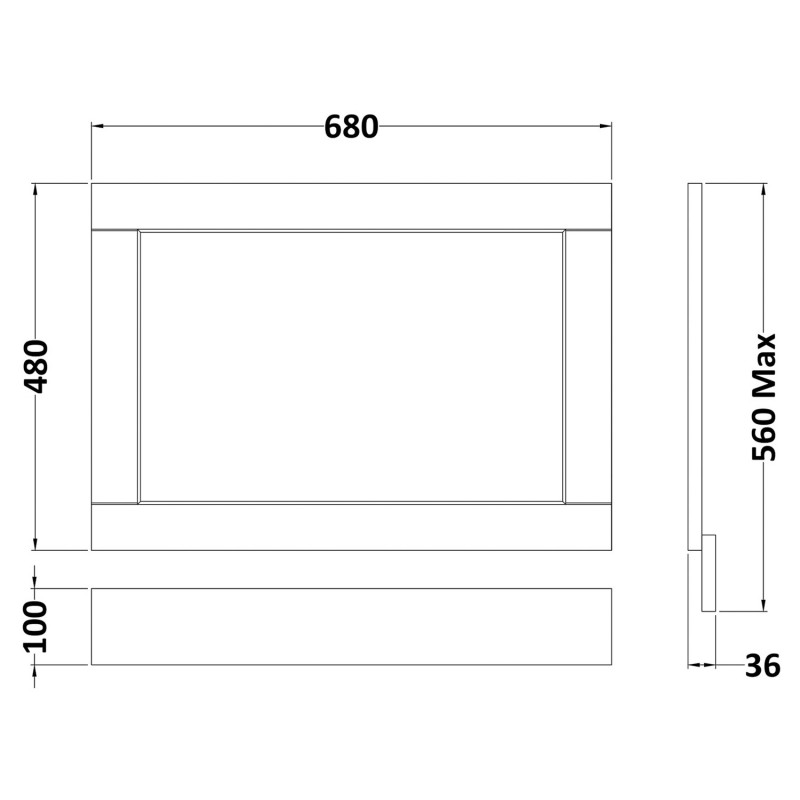 Old London Twilight Blue 700mm (w) Bath End Panel - Technical Drawing