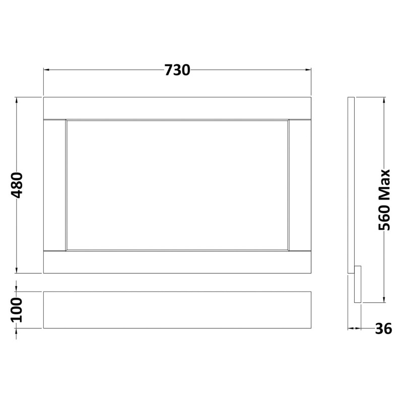 Old London Storm Grey 750mm (w) Bath End Panel - Technical Drawing